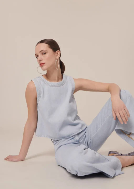 Top Tokono bleu clair en denim