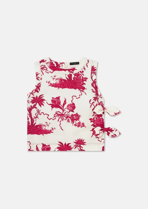 Top Tonka écru à motif fleuri bordeaux