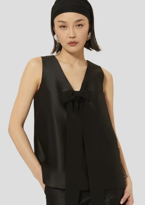 Top Topaze noir en satin duchesse