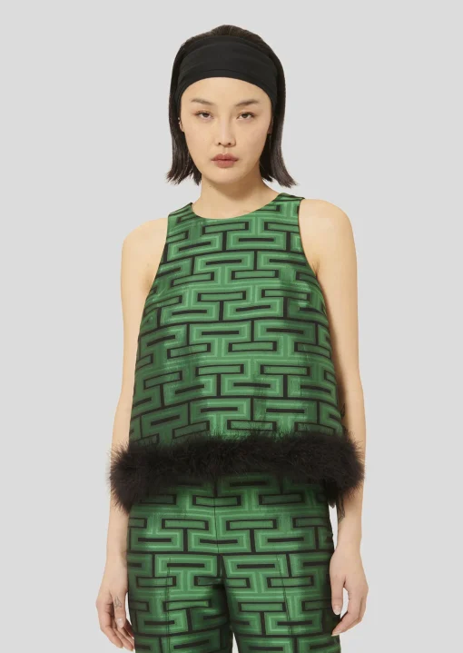 Top Twiggy vert imprimé graphique