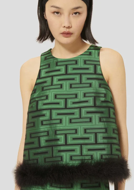 Top Twiggy vert imprimé graphique