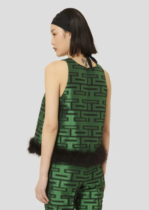 Top Twiggy vert imprimé graphique