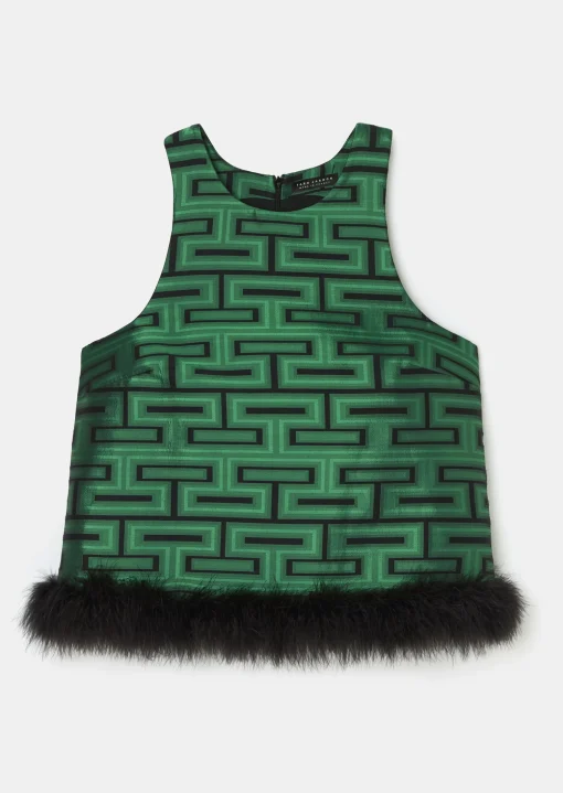 Top Twiggy vert imprimé graphique